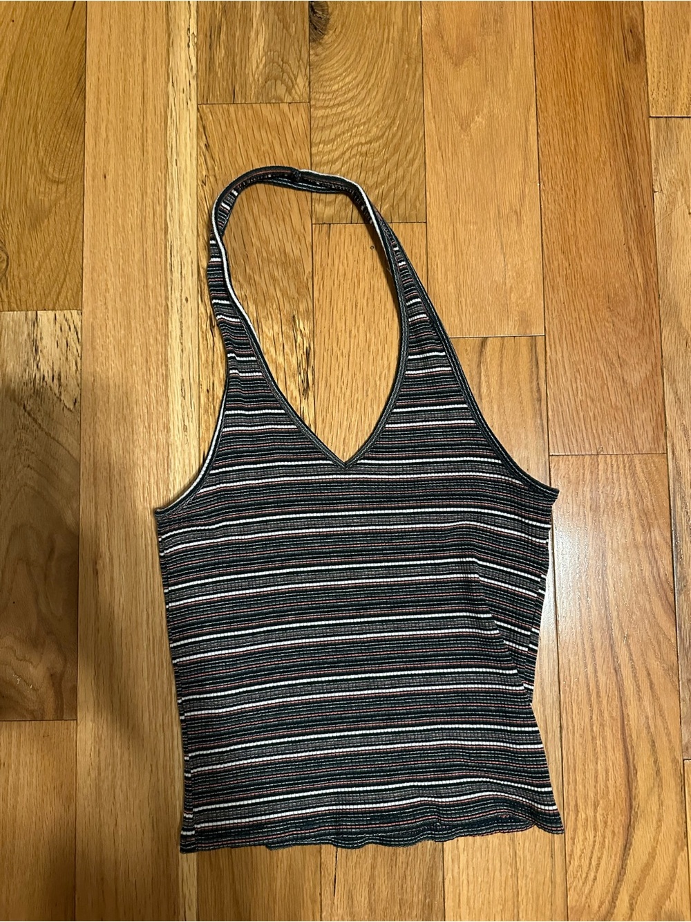 American Eagle Outfitters Ribbed Cropped Halter Tank with Multicolor Stripes